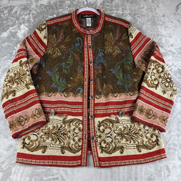Sag Harbor Jackets & Blazers - Vintage Sag Harbor Tapestry Jacket Women's 14 Red‎ Brown Pattern Detailed (1013)